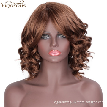 Vigorous Afro Kinky Curly Wigs For Black Women Synthetic African Fluffy Hair Light Auburn Color High Temperature Fiber